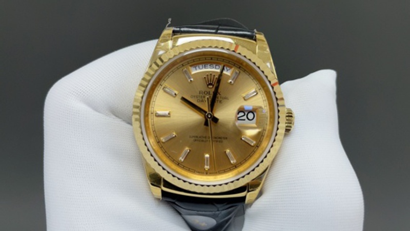Best Edition with Automatic Movement Rolex Weekly Calendar 36mm Leather Belt Gold Watch
